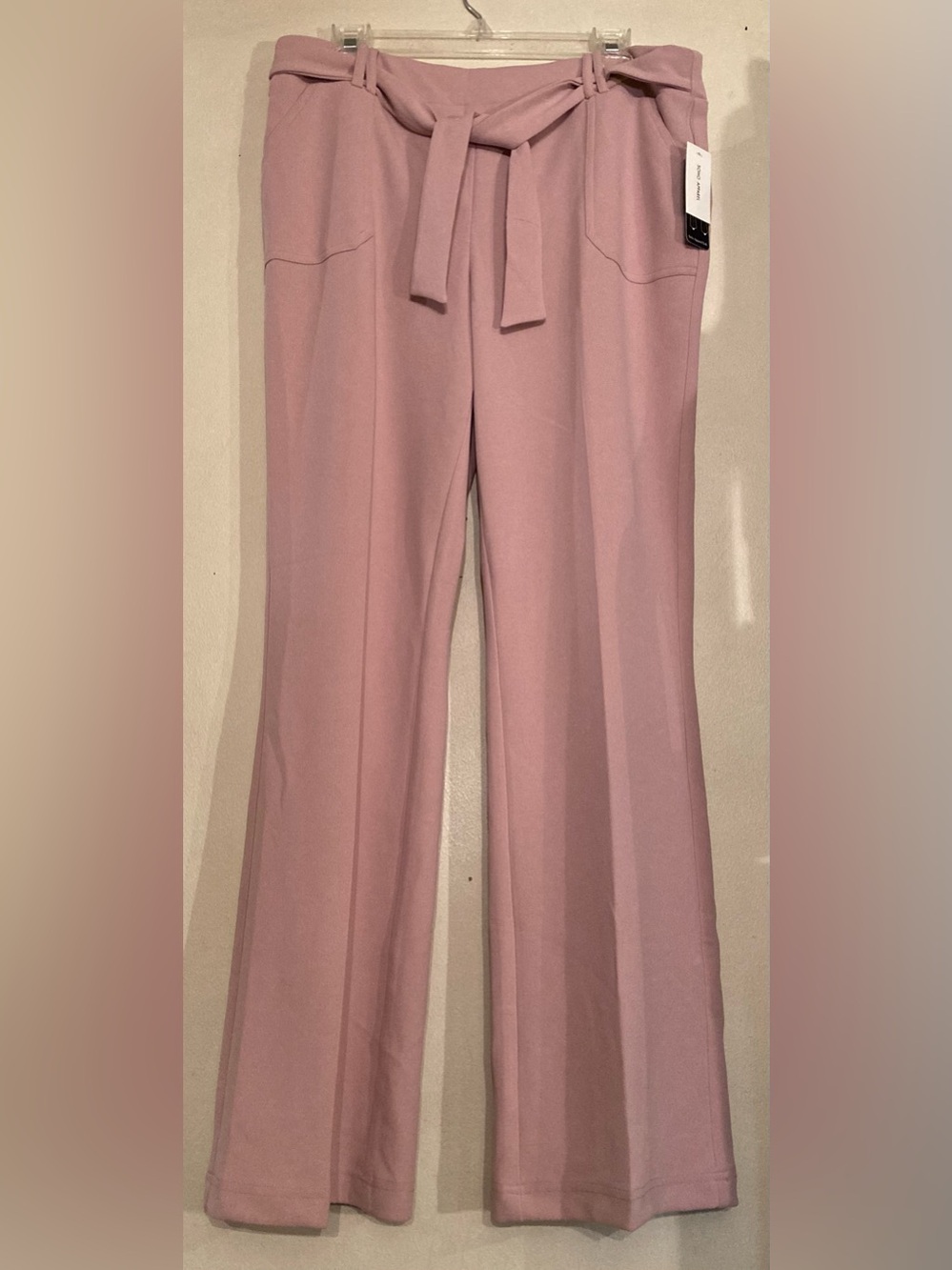 Slip-On Tie Front Flare Leg Pants in Dusty Rose